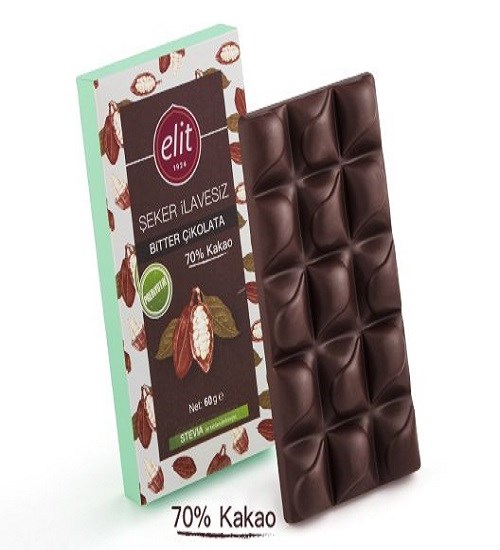 Elit Çikolata Şeker İlavesiz Ve Prebiyotik Bitter Çikolata 60 Gram